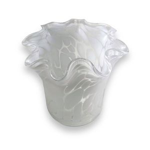 Handmade Zorza ART GLASS Handerkchief
Ruffled White Clear VASE Made in Poland